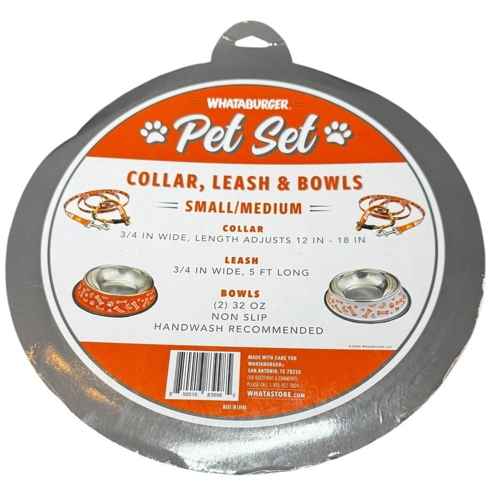 Whataburger Pet Set Collar Leash Bowls Small Medium Dog Orange - Picture 3 of 3